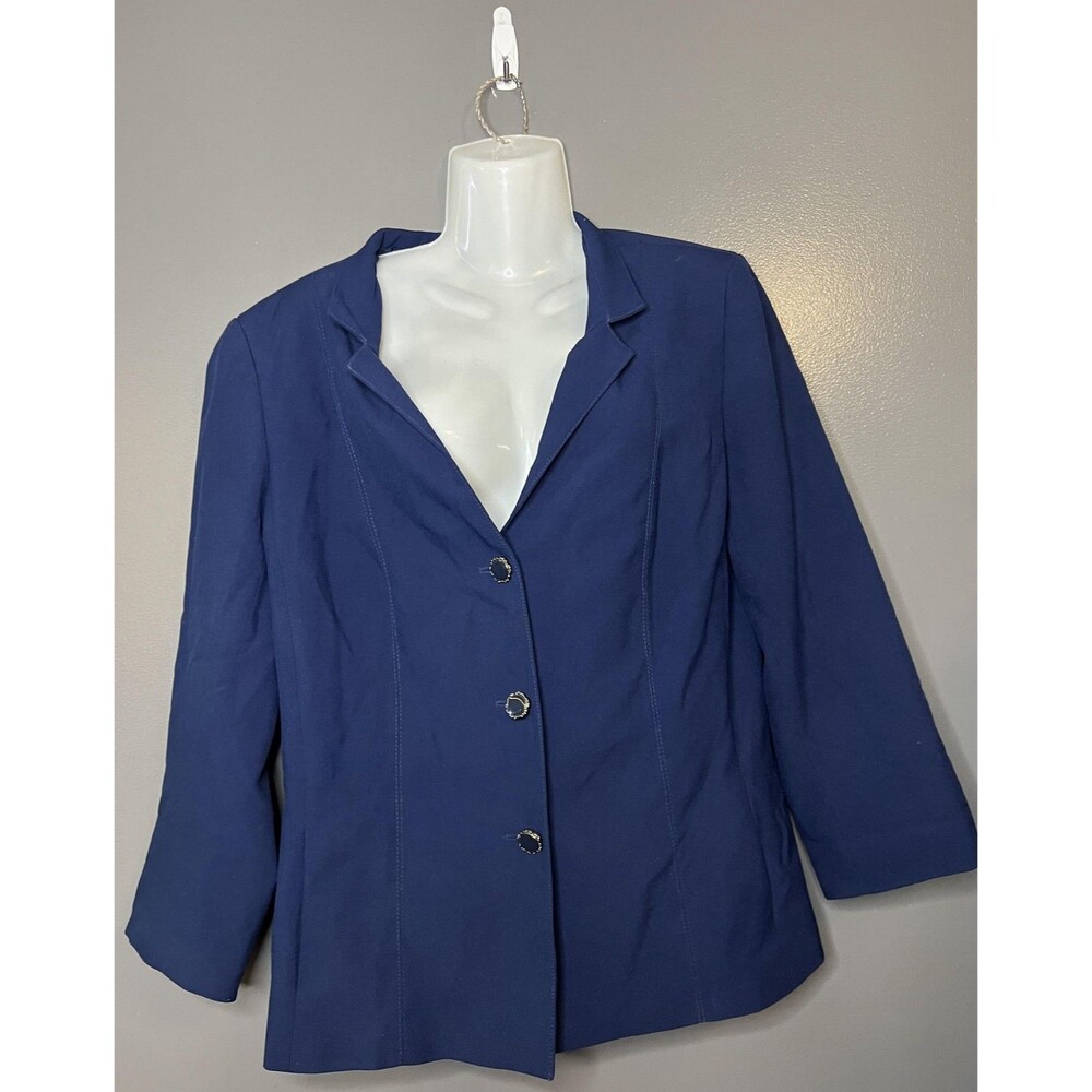 Emily Blazer Womens 14 Blue Lined 3 Button Notch Lapel Suit Jacket Office Career